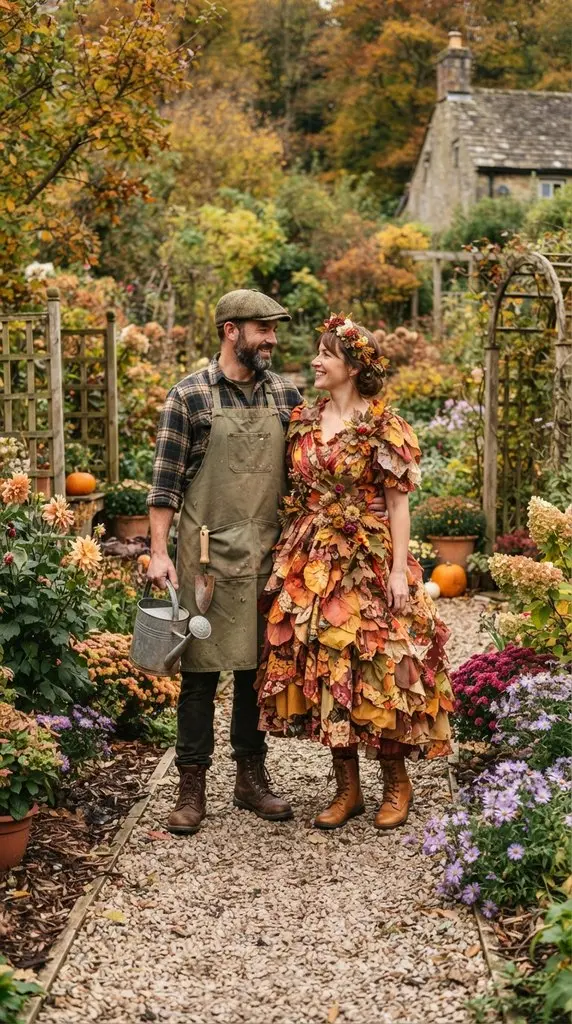 Adult couple in floral costumes 202609071035