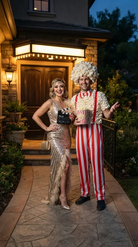 Adult couple posing in costumes 202609071035