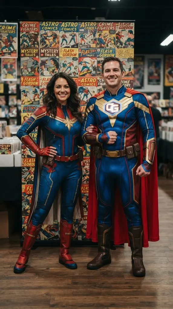 Adult couple standing in costumes 202609071036