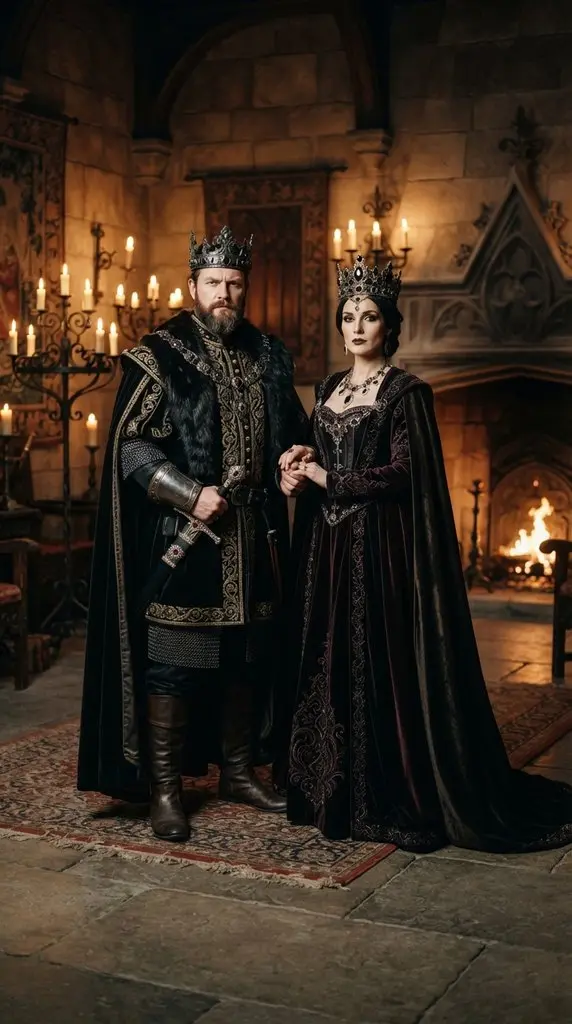 Couple dressed as royalty standing 202609071036