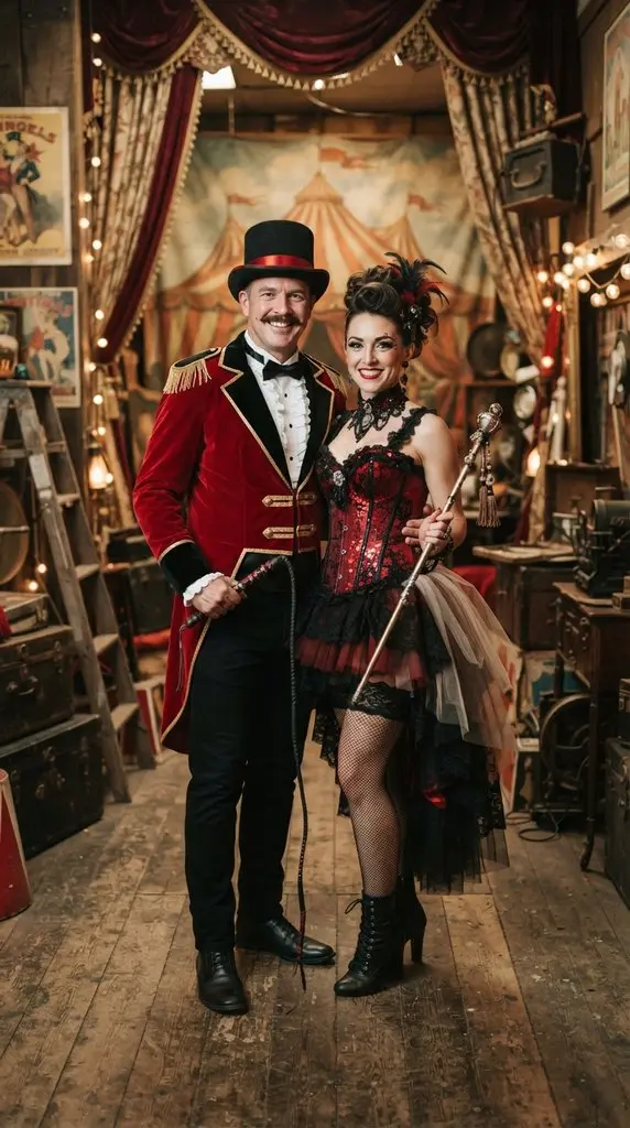 Couple in circus costumes standing 202609071035