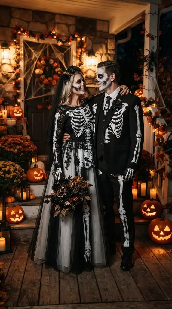 Couple in skeleton costumes stan… 202609071036