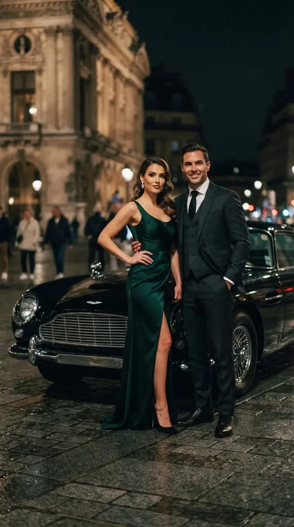 Couple posing beside luxury car 202609071035