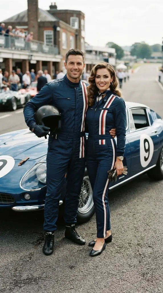 Couple posing beside sports car 202609071035