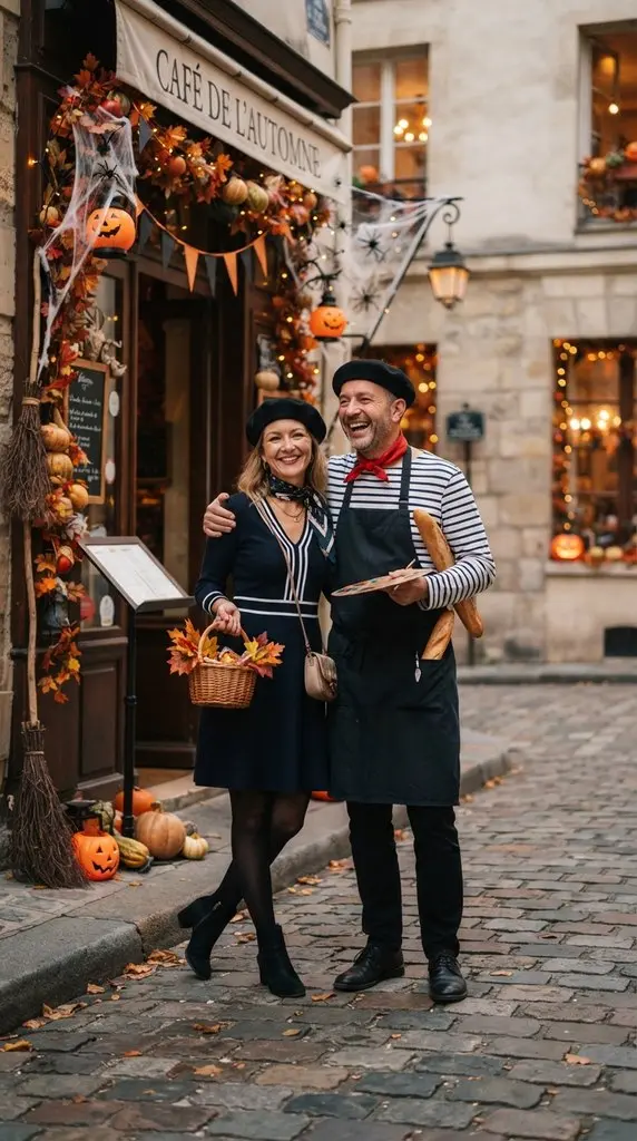 Couple posing by Halloween doorway 202609071035