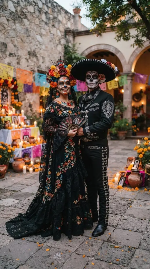 Couple posing in courtyard 202609071036