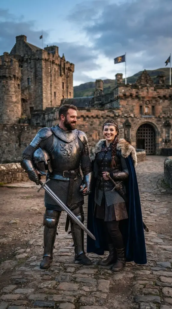 Couple posing in medieval costumes 202609071036