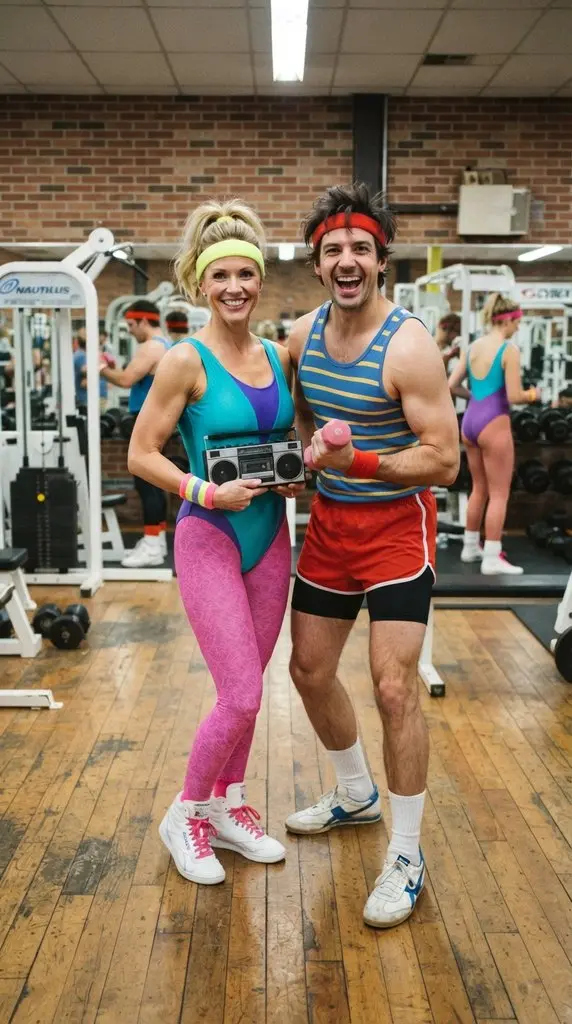 Couple posing in vintage gym 202609071036