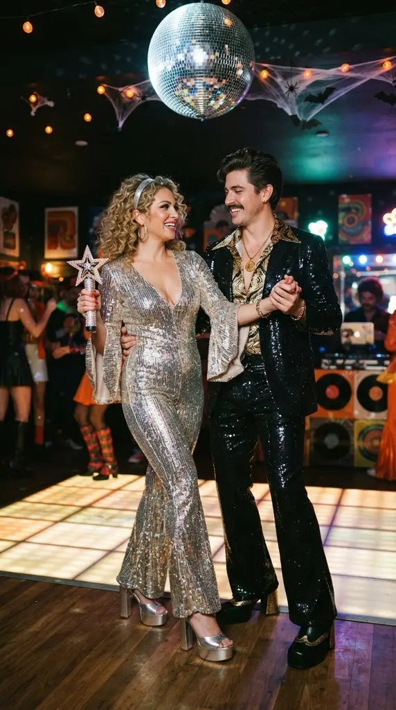 Couple posing under disco ball 202609071036
