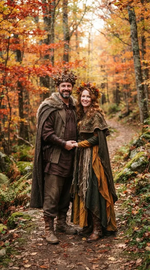 Couple standing among fall foliage 202609071035