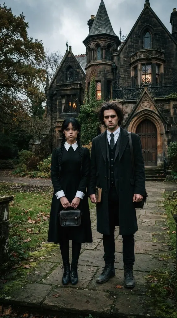 Couple standing outside gothic h… 202609071036