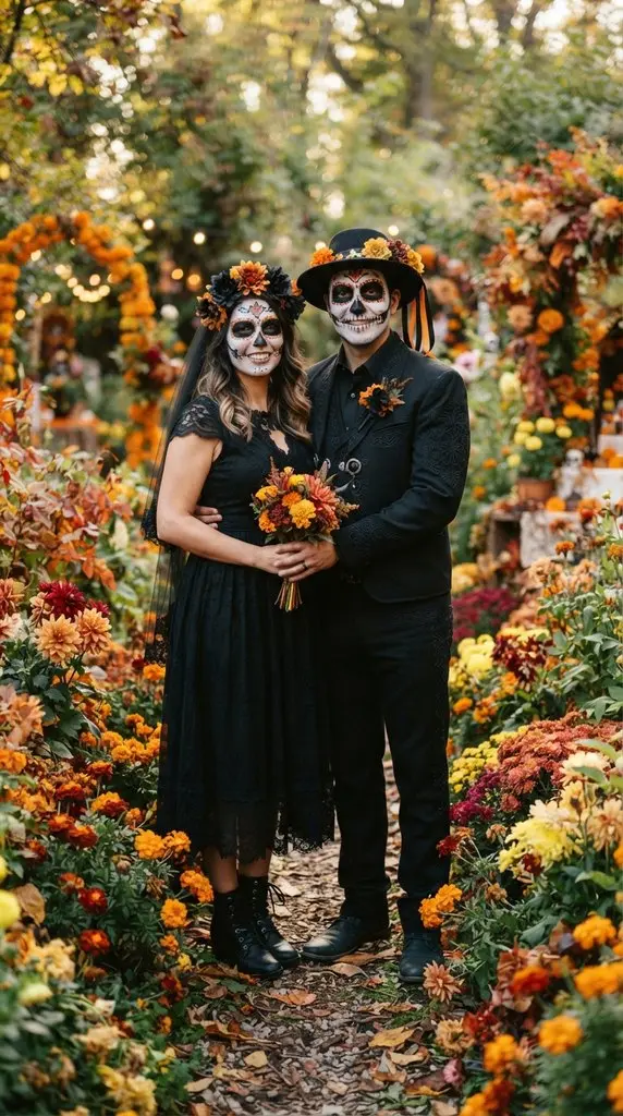 Couple wearing sugar skull makeup 202609071035