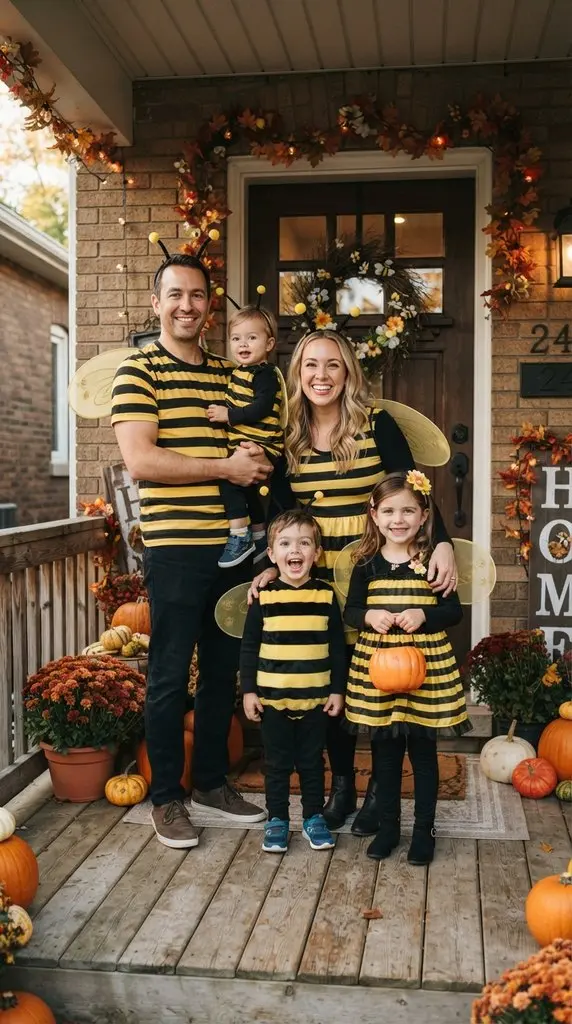 Family dressed as bees standing 202609071059