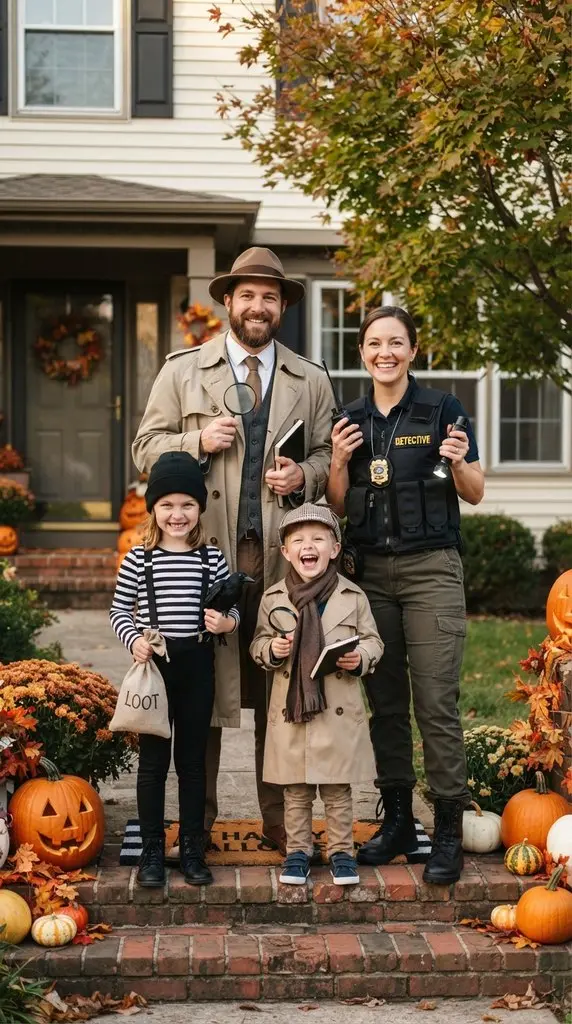 Family dressed as detectives posing 202609071258