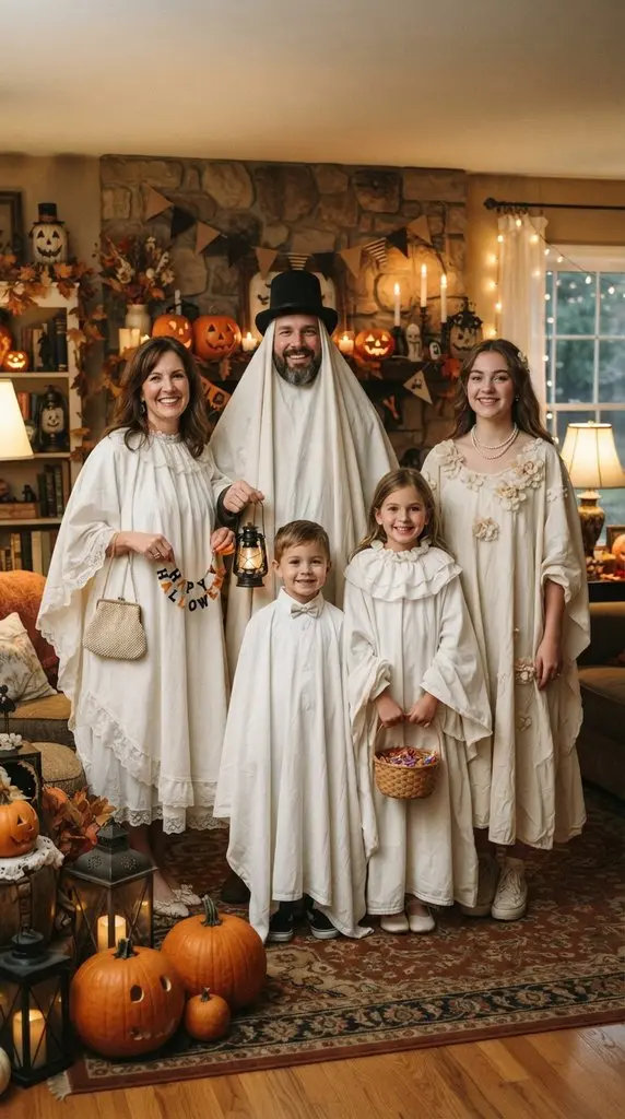 Family dressed as friendly ghosts 202609071058