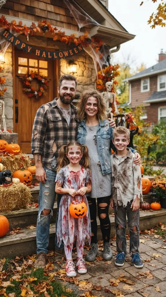 Family dressed as friendly zombies 202609071057
