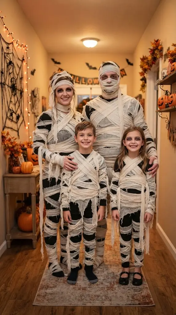Family dressed as mummies standing 202609071059