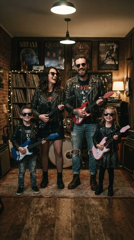 Family dressed as rockstars 202609071258
