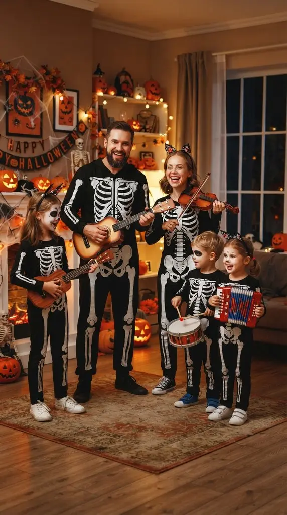Family dressed as skeleton music… 202609071059