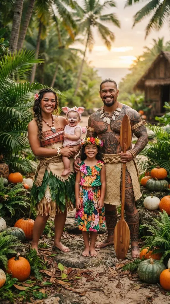 Family dressed in tropical costumes 202609071258