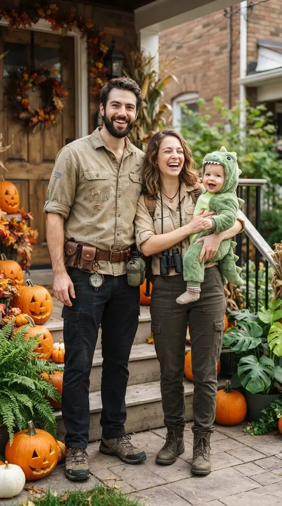 Family in dinosaur costumes posing 202609071259