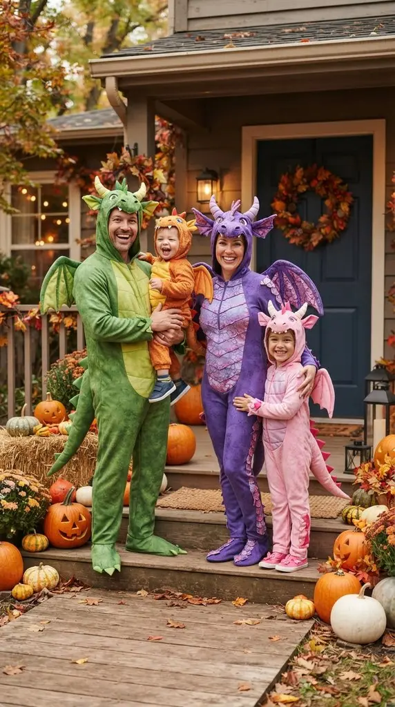 Family in dragon costumes standing 202609071059