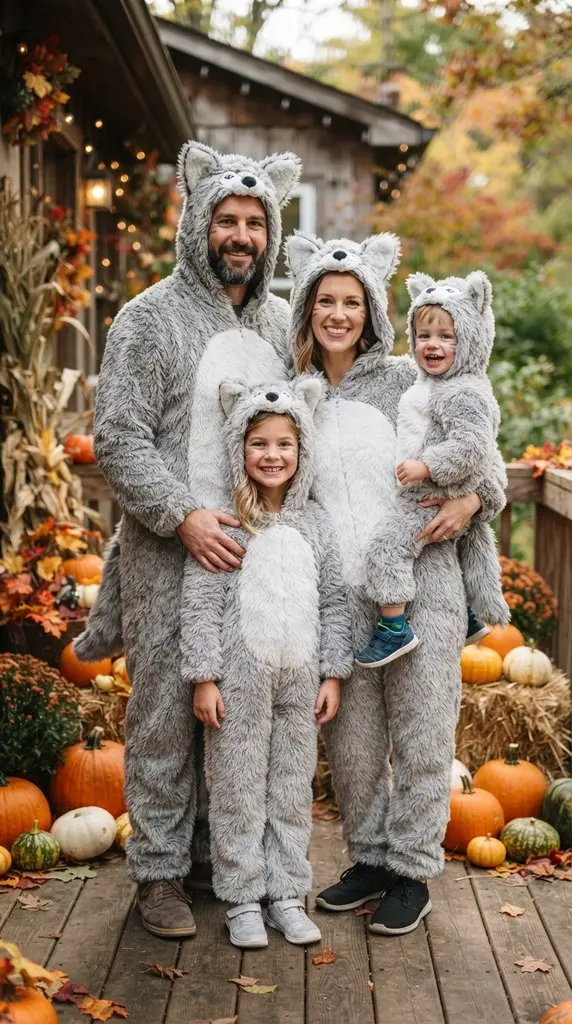 Family in wolf costumes standing 202609071258