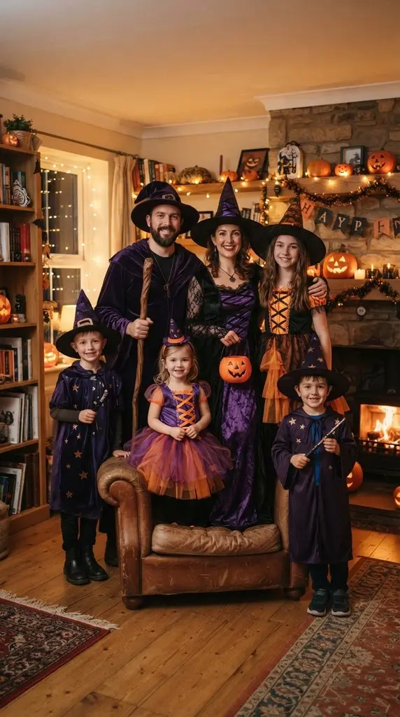 Family posing in Halloween costumes 202609071059