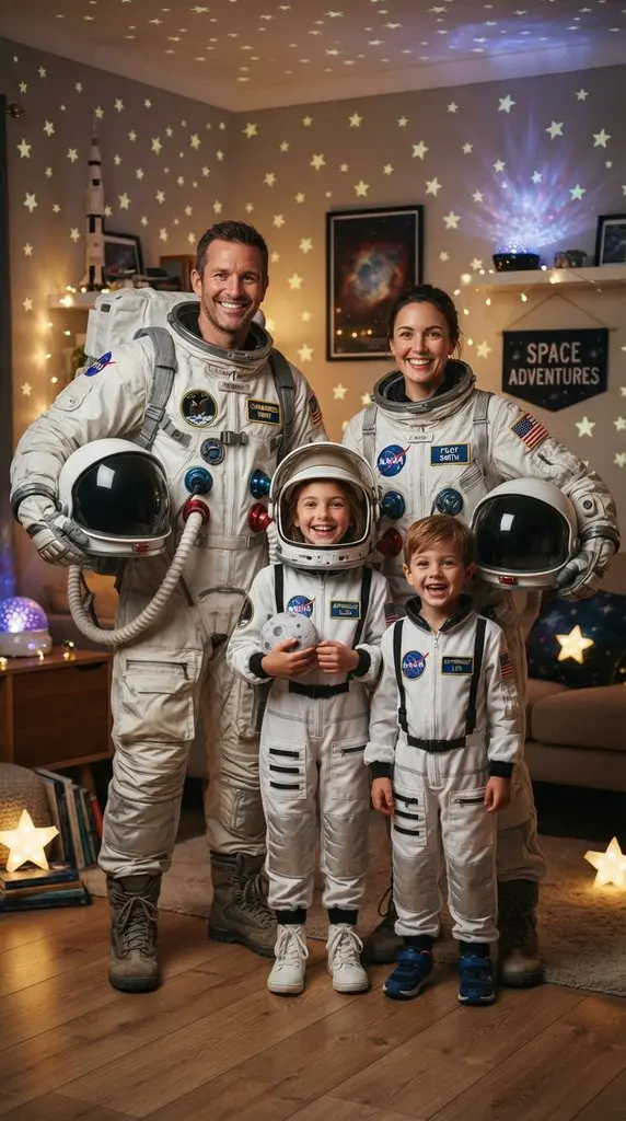 Family posing in astronaut costumes 202609071059