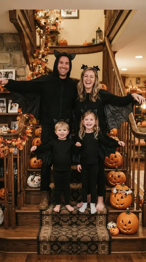 Family posing in bat costumes 202609071058