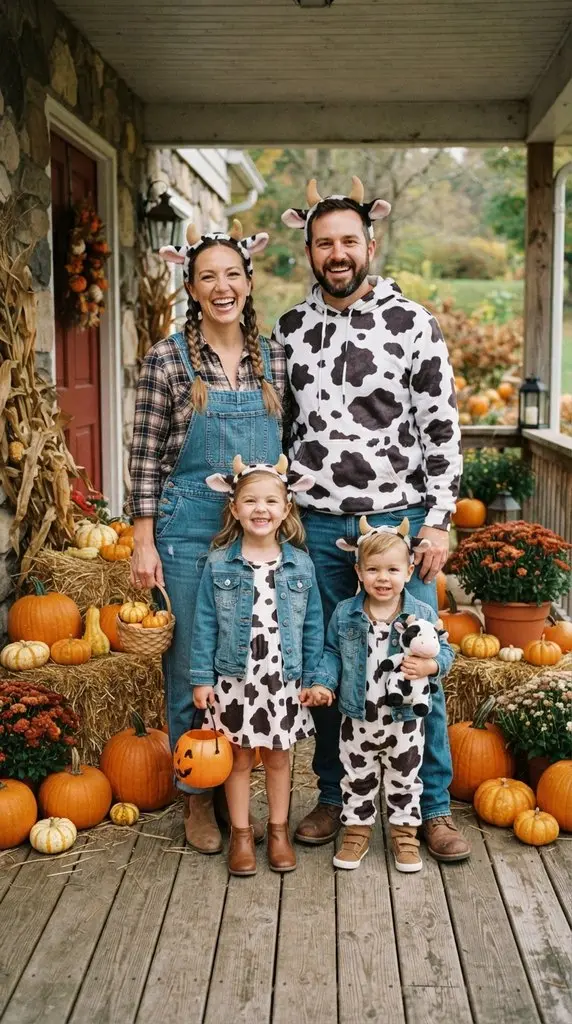 Family posing on farmhouse porch 202609071059