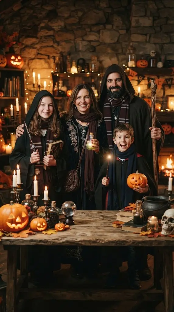 Family standing around rustic table 202609071058