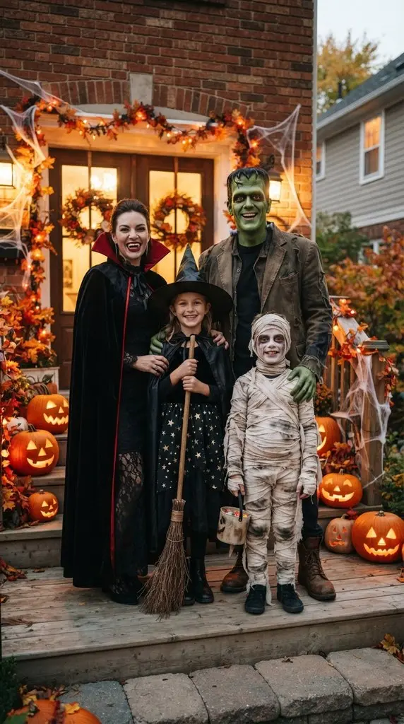 Family wearing Halloween monster… 202609071057