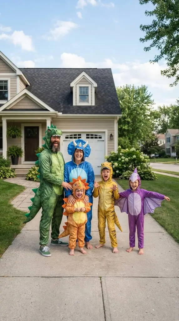 Family wearing dinosaur costumes 202609071058