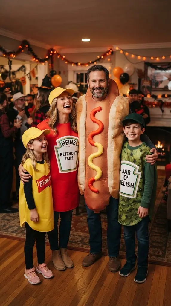 Family wearing hotdog costumes 202609071258