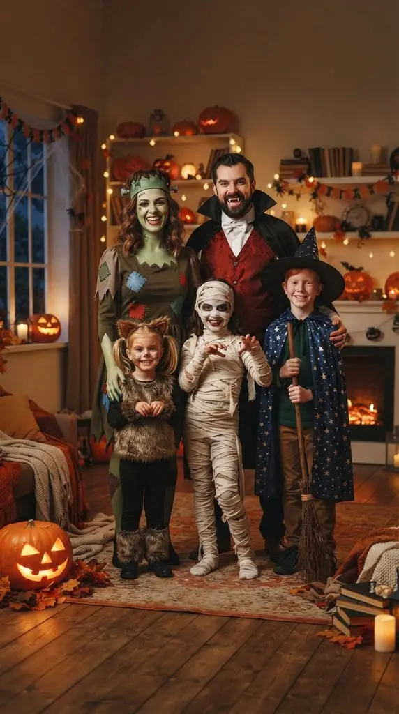 Family wearing monster costumes 202609071057