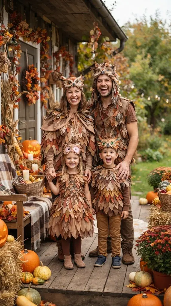 Family wearing owl costumes on 202609071059