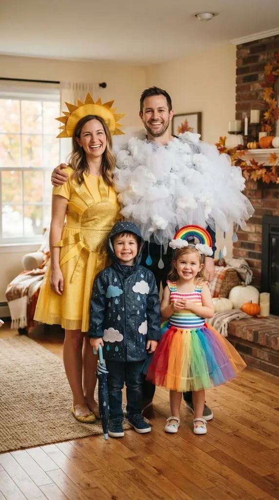 Family wearing weather costumes 202609071259