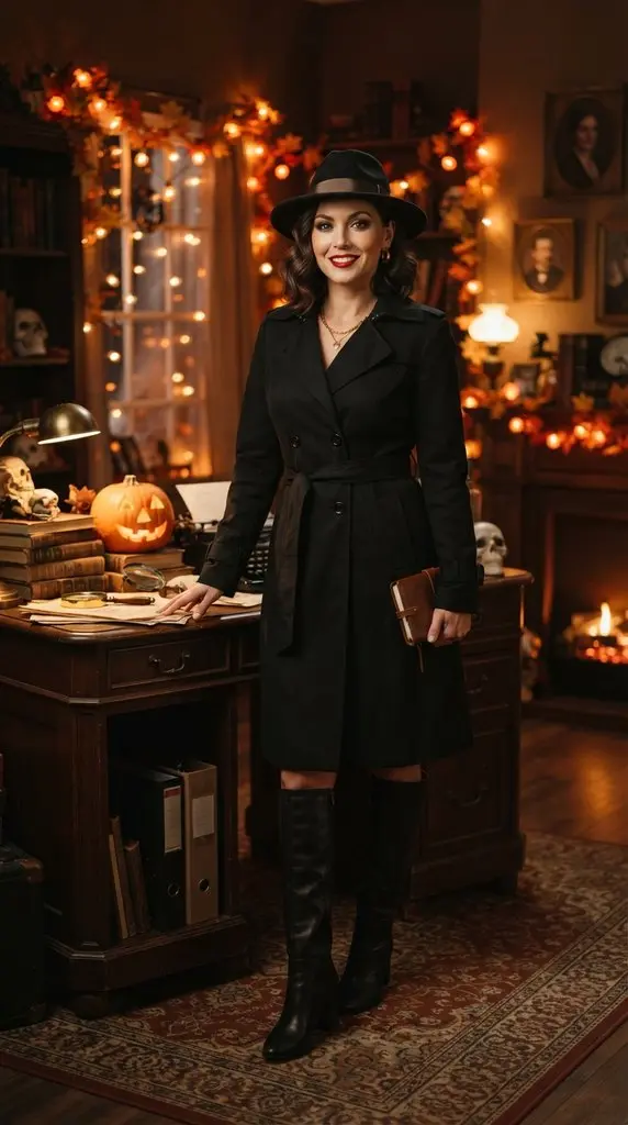 Woman in detective costume posing 202609071015