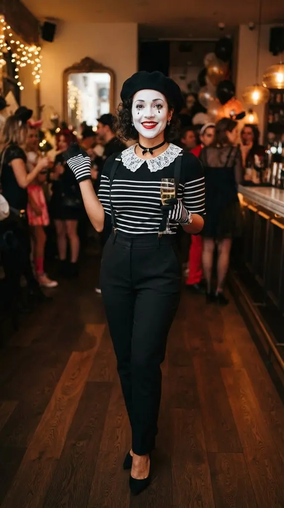 Woman in mime costume posing 202609071015