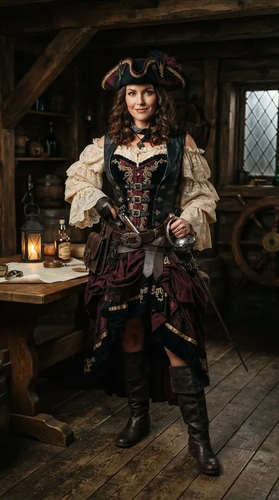 Woman in pirate costume posing 202609071015