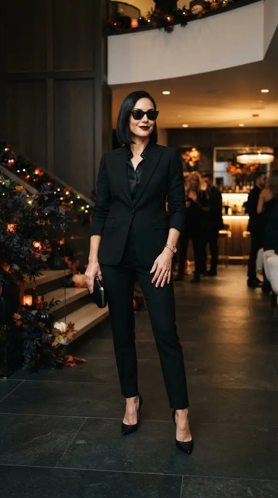 Woman poses in black suit 202609071015