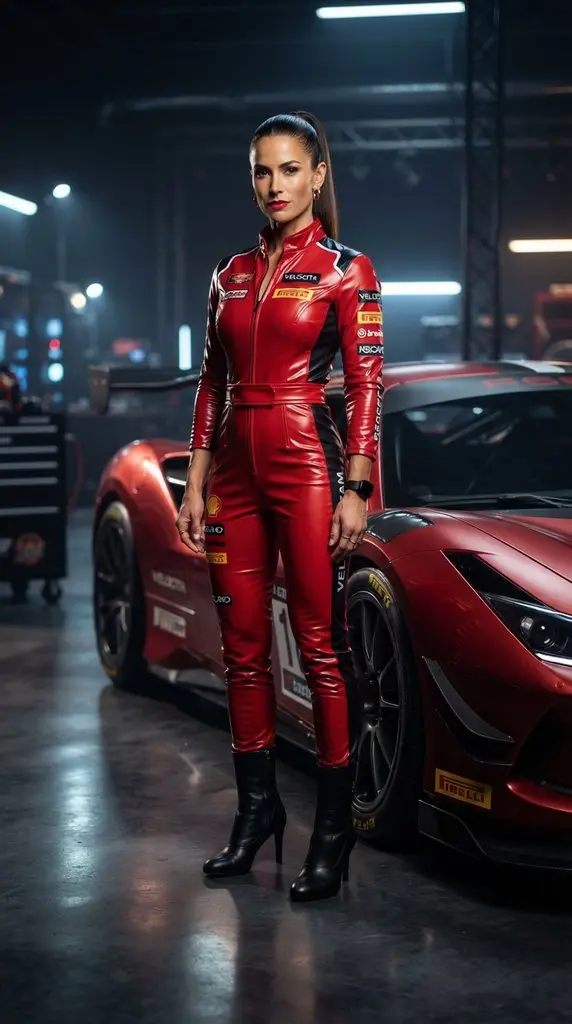 Woman posing by sports car 202609071014
