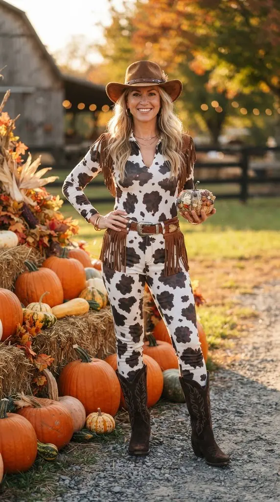 Woman posing in cow costume 202609071014