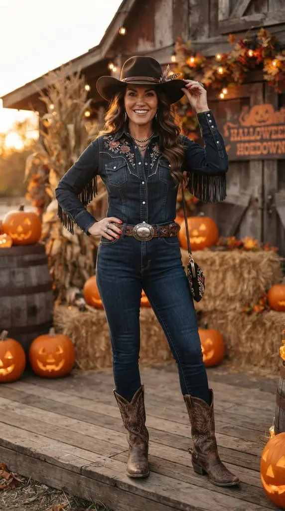 Woman posing in cowgirl costume 202609071015