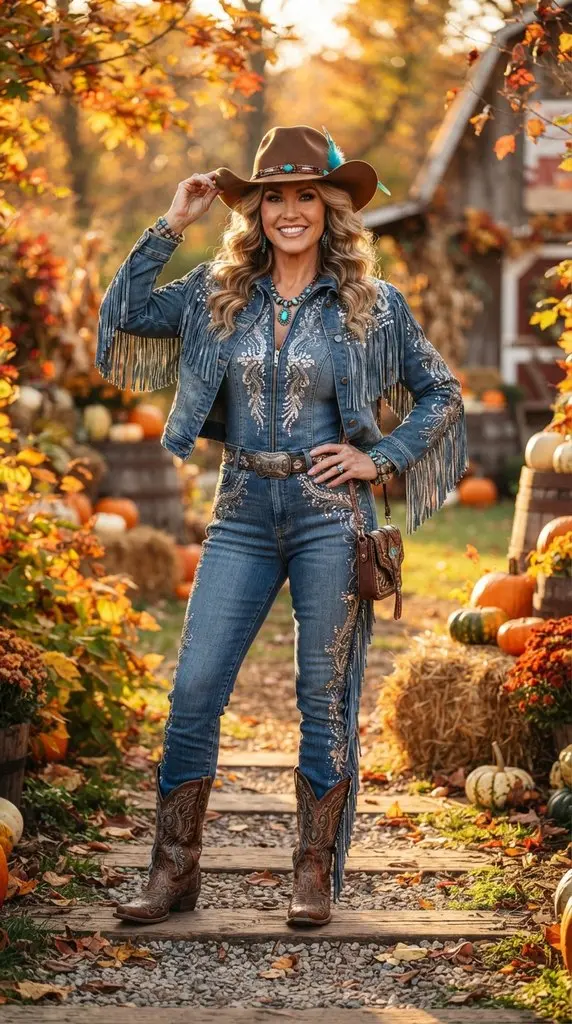 Woman posing in rodeo costume 202609071015