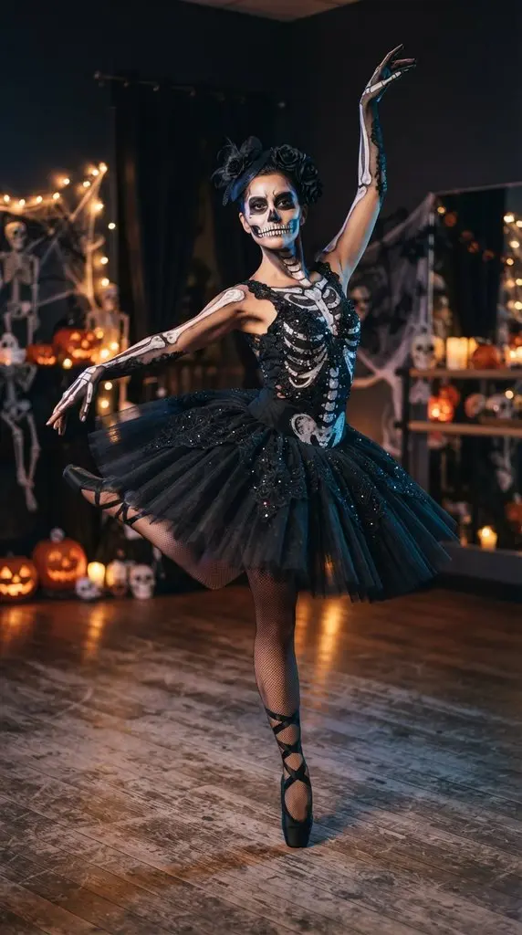 Woman posing in skeleton costume 202609071015