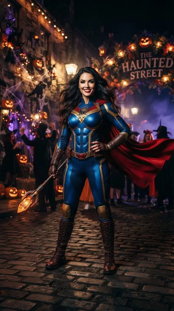 Woman posing in superhero costume 202609071015
