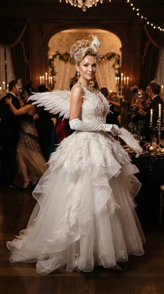 Woman posing in swan costume 202609071015