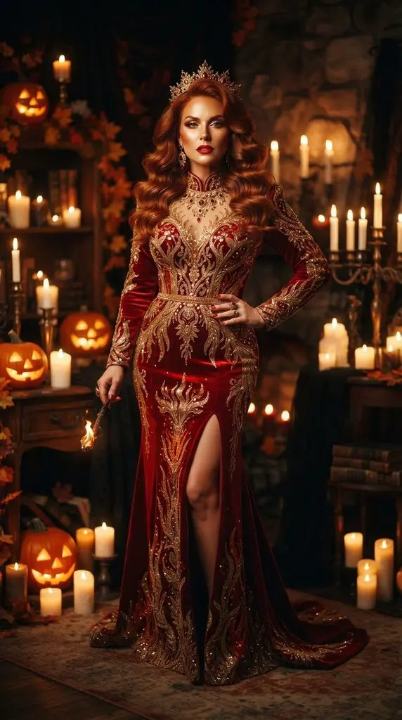 Woman posing near Halloween candles 202609071015